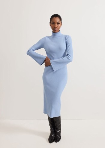 Phase Eight Kylie Blue Roll Neck Dress Blue Australia | WM3861254